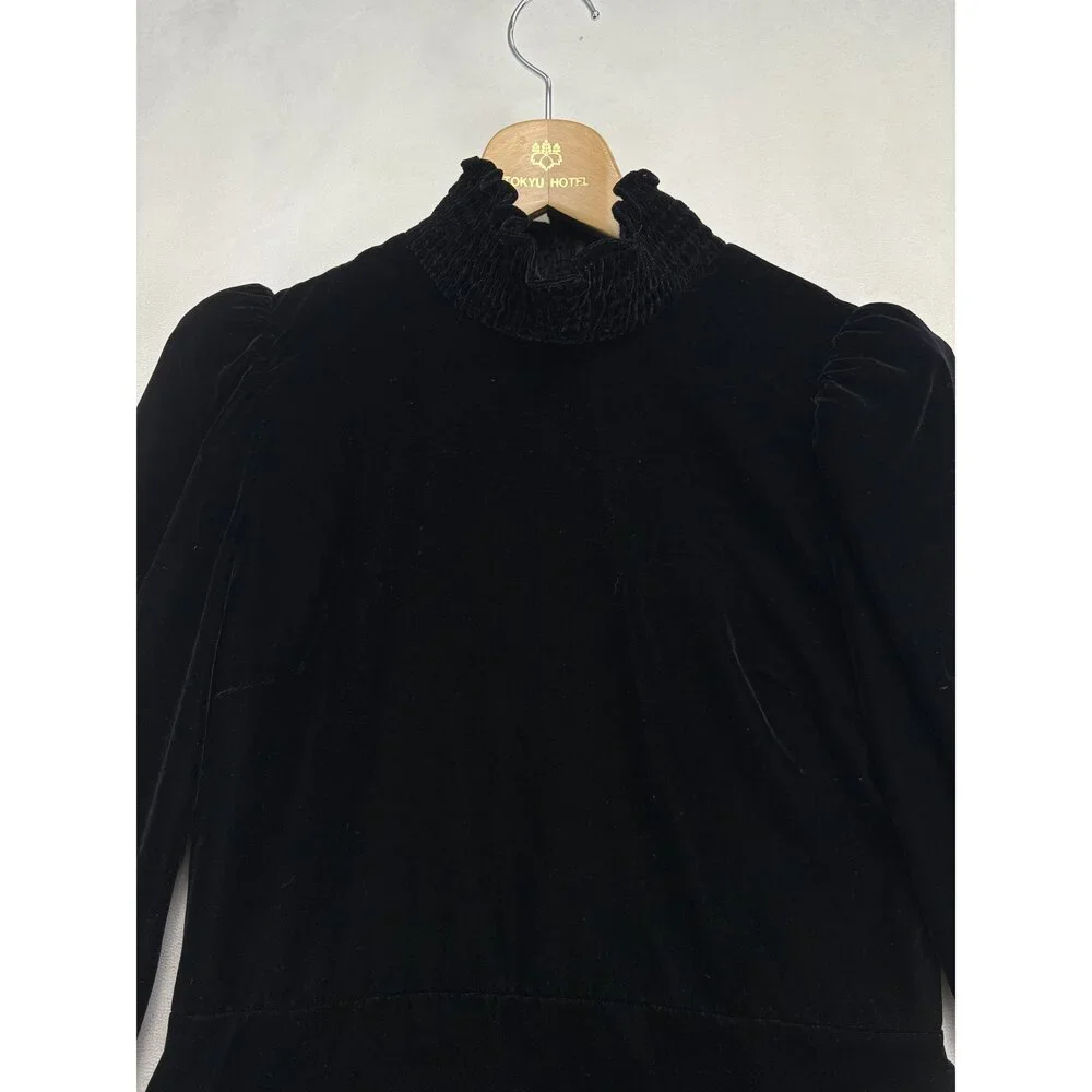 Zara Black Velvet High-Neck Smocked Cuff Long‎ Sleeve Dress XS